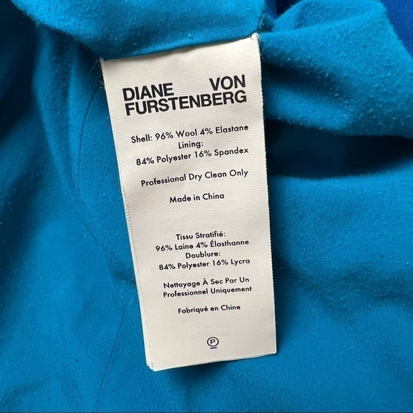 DIANE VON FURSTENBERG Ocean Blue Stretch Wool Single Button Tailored Blazer 12 - Picture 11 of 12